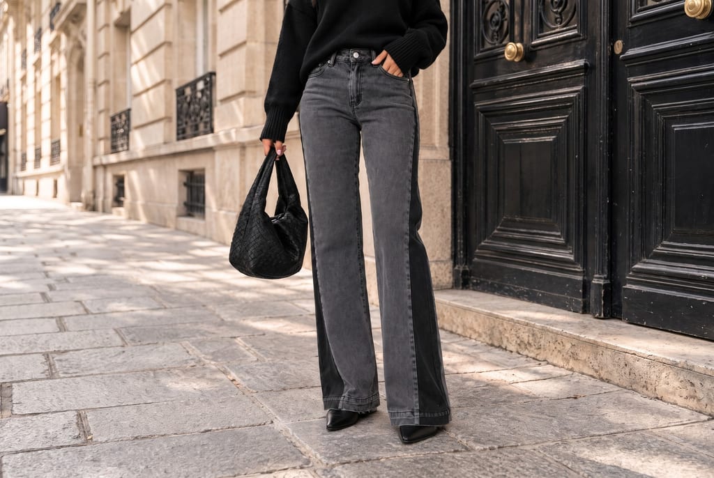 Contrast Panel Wide Leg Jeans Nova Grey · dames jurkjes