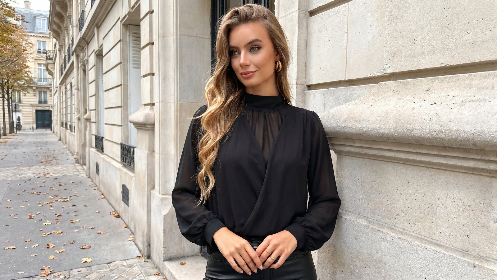 Zwarte blouse met goud en jurken met gouden details chic stylen