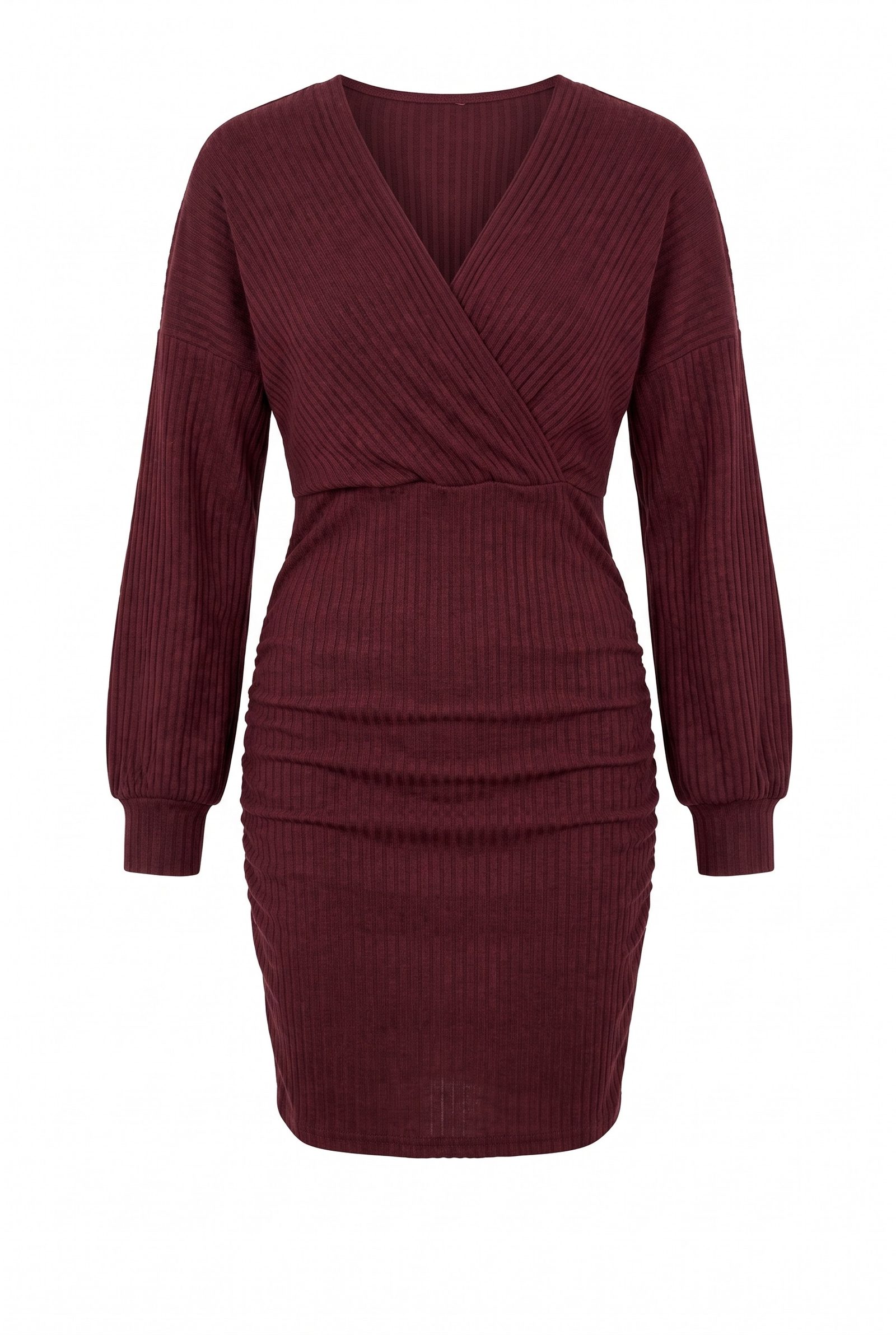 Ribbed Wrap Jurk Burgundy