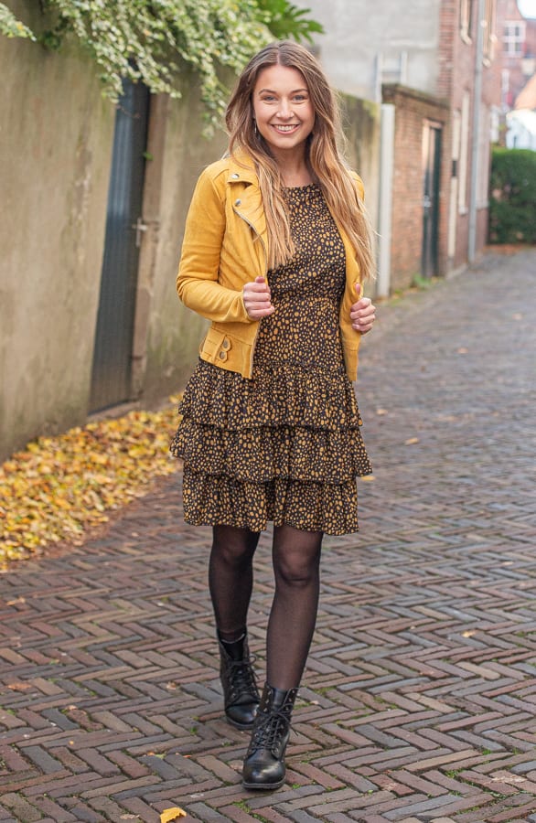 Nataly Cheetah Jurk Zwart Oker – shoparchief — foto 5