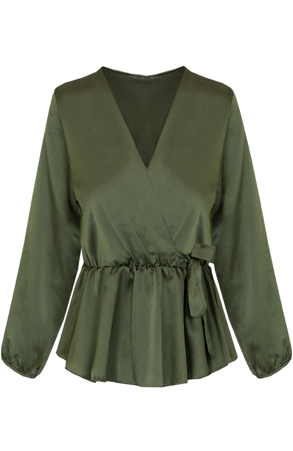 Blaire Satin Blouse Army – shoparchief
