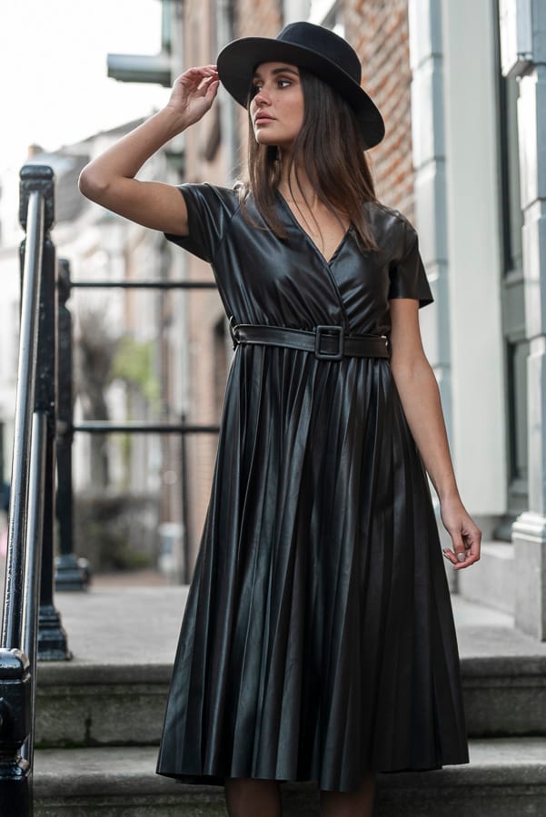 Jade Leren Plisse Jurk – shoparchief — foto 2