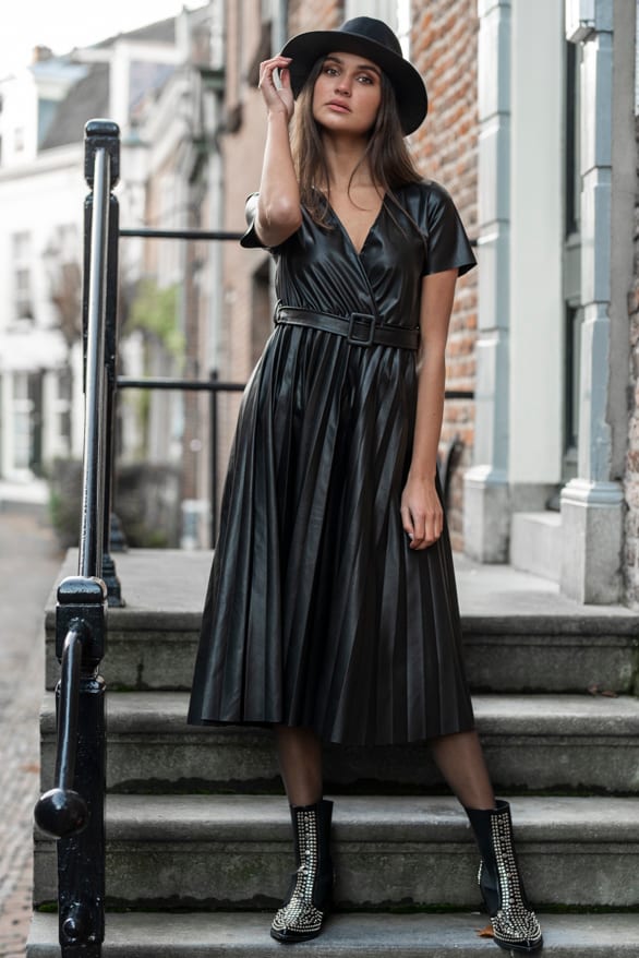 Jade Leren Plisse Jurk – shoparchief — foto 3