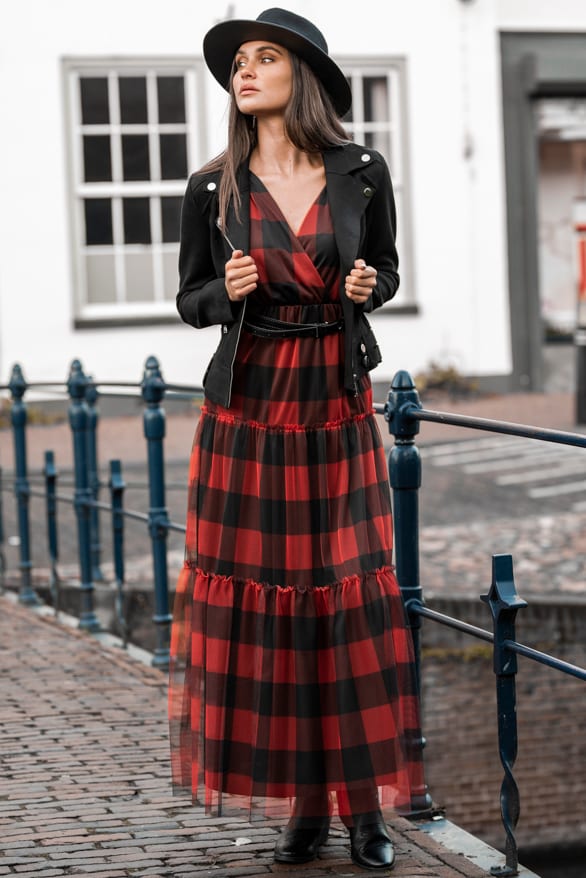 Macy Geblokte Jurk Rood – shoparchief — foto 2