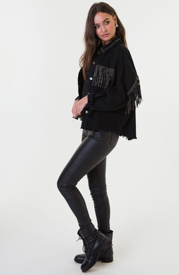 Jess Jacket Oversized Fringe Zwart – shoparchief — foto 3