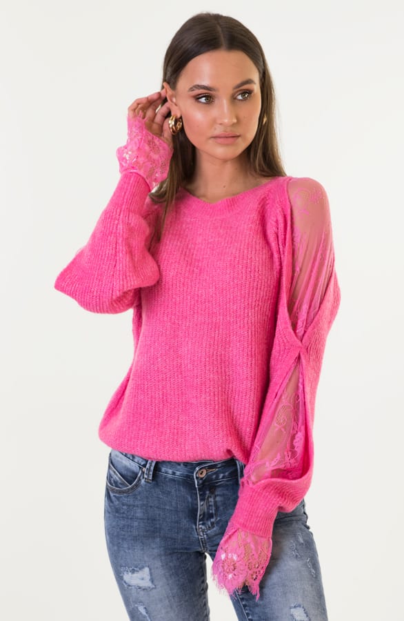 Kimberly Kanten Mouwen Trui Fuchsia – shoparchief — foto 2