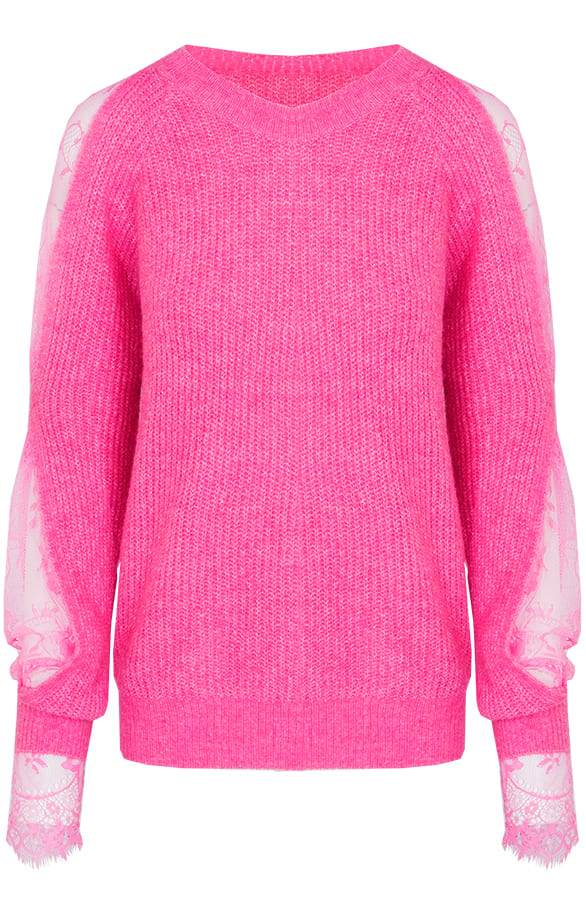 Kimberly Kanten Mouwen Trui Fuchsia – shoparchief