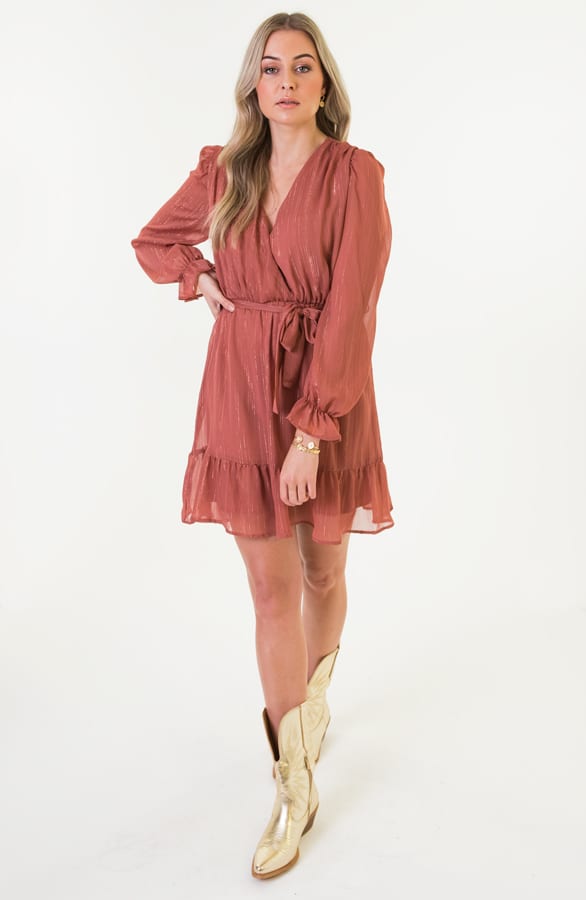 Miranda Omslag Ruches Jurk Oud Roze – shoparchief — foto 2