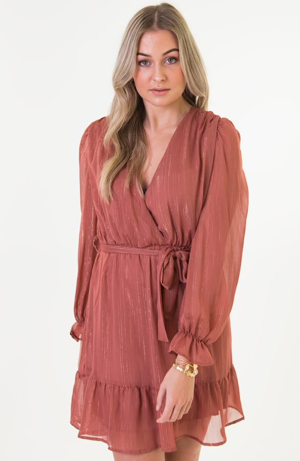 Miranda Omslag Ruches Jurk Oud Roze – shoparchief — foto 3