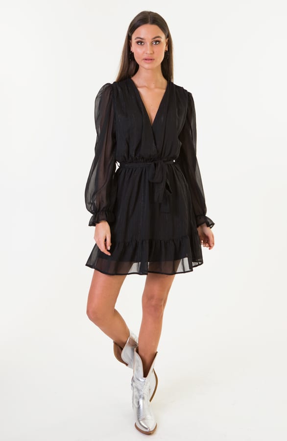 Miranda Omslag Ruches Jurk Zwart – shoparchief — foto 2