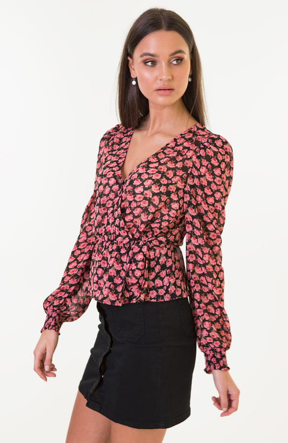 Brigit Bloemen Overslag Blouse Zwart – shoparchief — foto 2