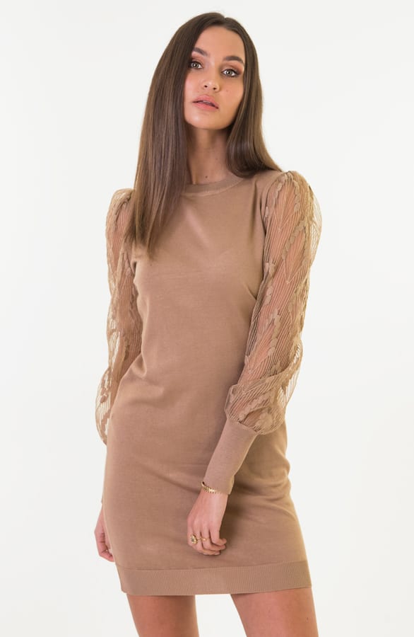 Kim Pofmouwen Bloemen Jurk Taupe – shoparchief — foto 2