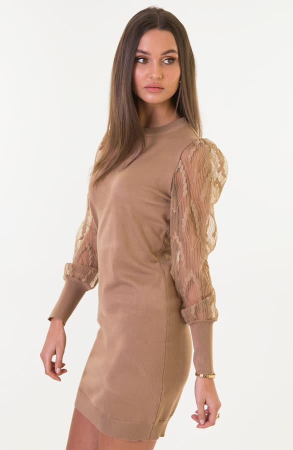 Kim Pofmouwen Bloemen Jurk Taupe – shoparchief — foto 3