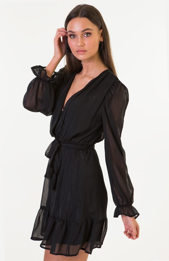 Miranda Omslag Ruches Jurk Zwart – shoparchief — foto 4