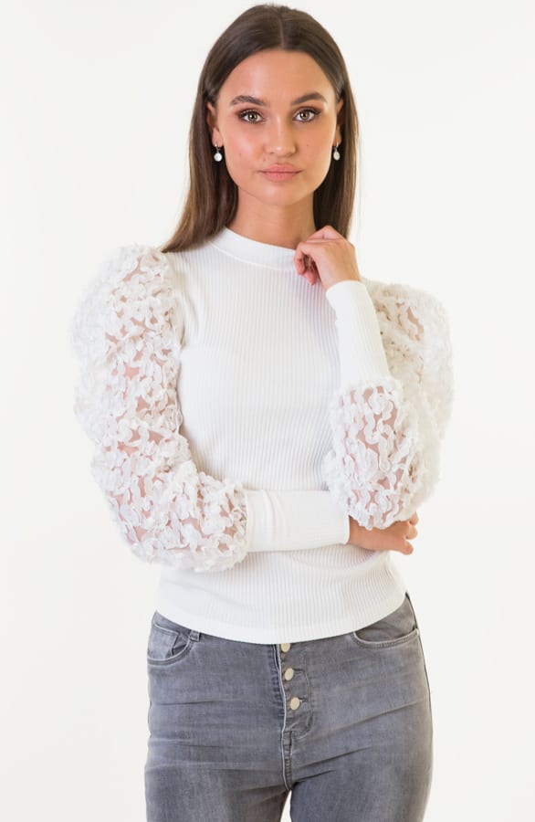Sabine Trui Bloemen Pofmouwen Wit β shoparchief