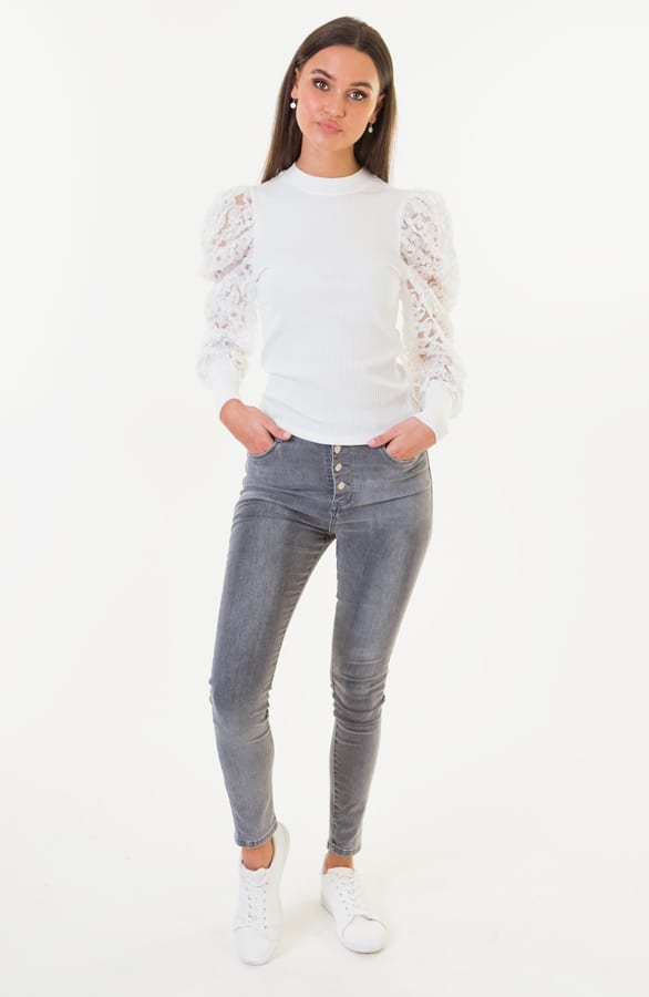 Sabine Trui Bloemen Pofmouwen Wit – shoparchief — foto 3