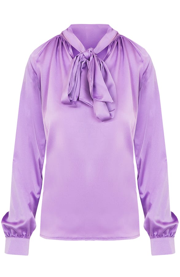 Sofia Zijden Strik Blouse Lila – shoparchief
