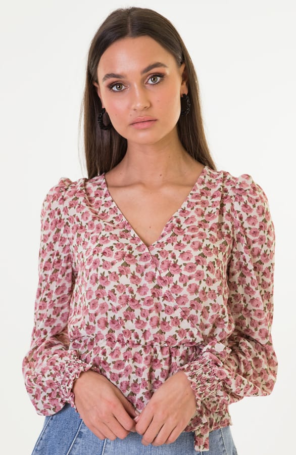 Brigit Bloemen Overslag Blouse Creme – shoparchief