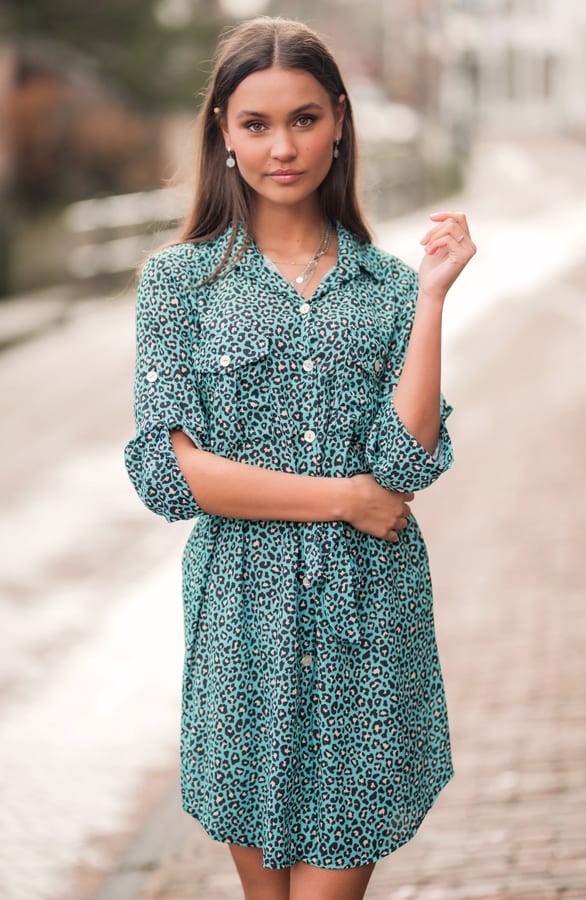 Panter Knopen Jurk Cato Turquoise – shoparchief — foto 3