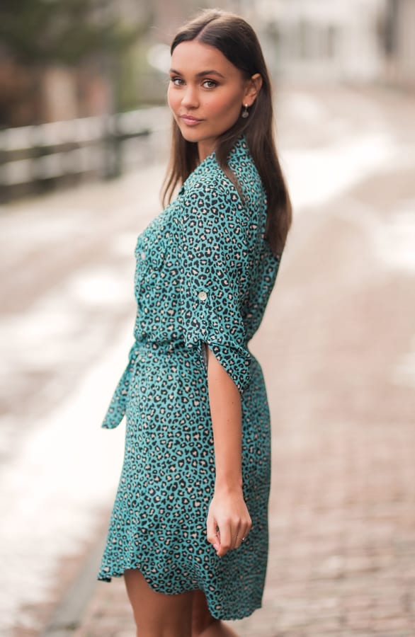 Panter Knopen Jurk Cato Turquoise – shoparchief — foto 4