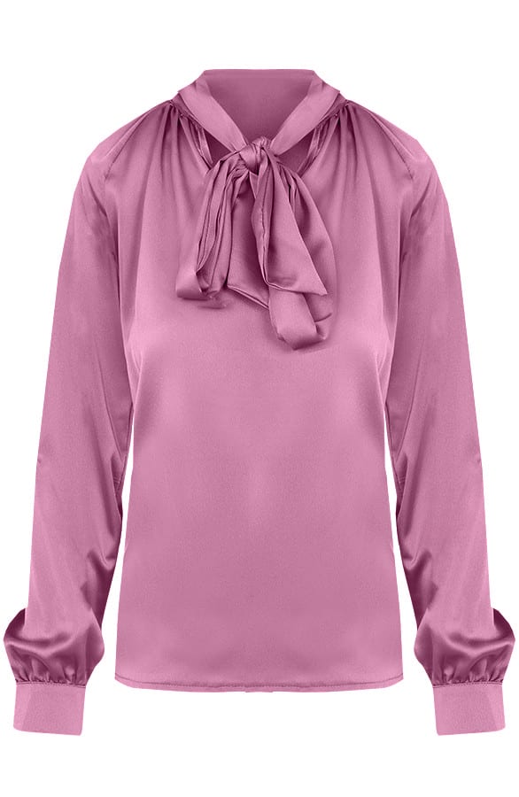 Sofia Zijden Strik Blouse Dust Roze – shoparchief