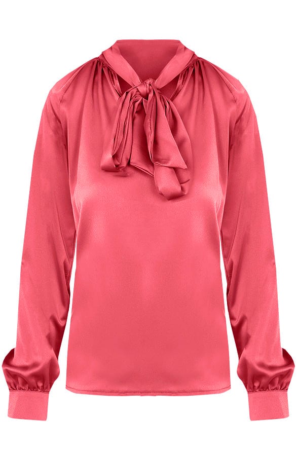 Sofia Zijden Strik Blouse Koraal – shoparchief