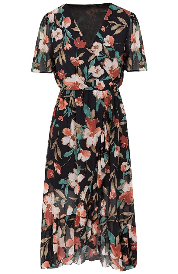 Midi Jurk Alina Bloemenprint Zwart – shoparchief