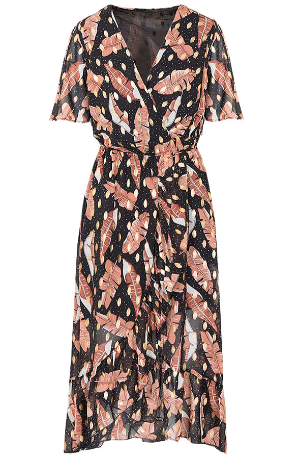 Midi Jurk Leaves Alina Zwart Goud – shoparchief