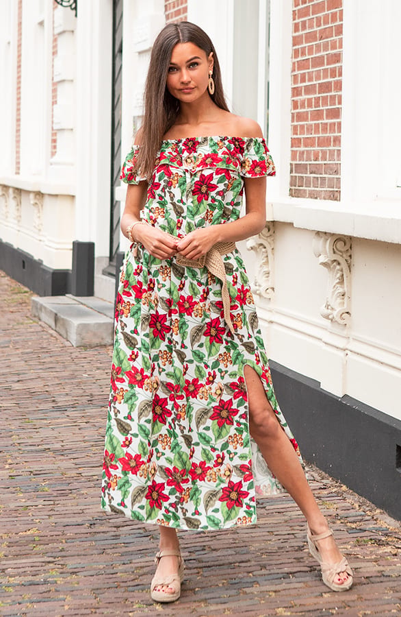 Off Shoulder Jurk Linde Creme – shoparchief