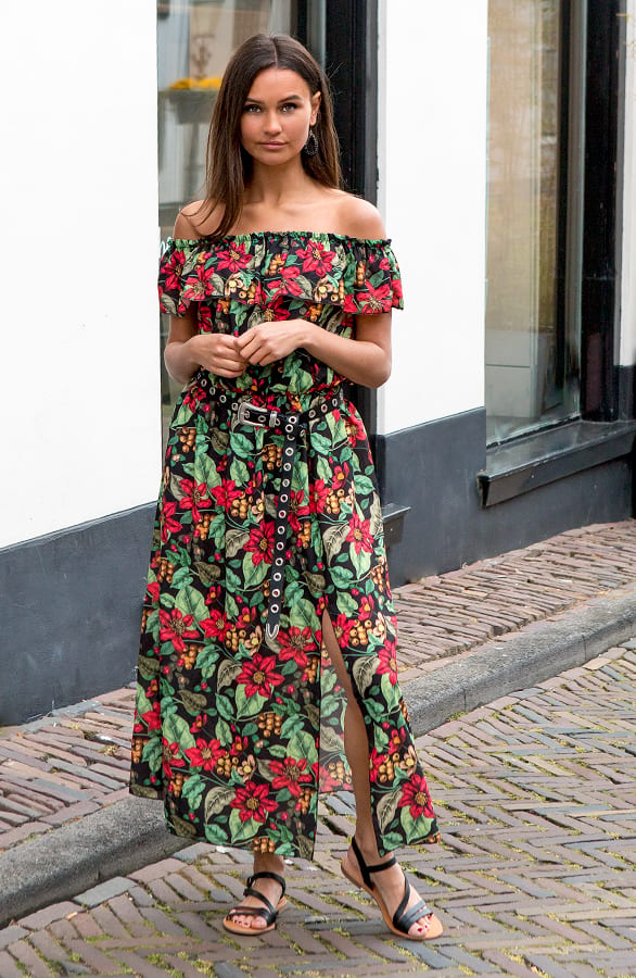 Off Shoulder Jurk Linde Zwart – shoparchief
