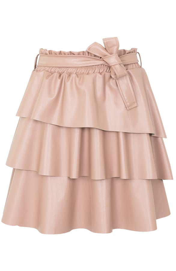 Jolie Leren Ruffle Rok Camel – shoparchief