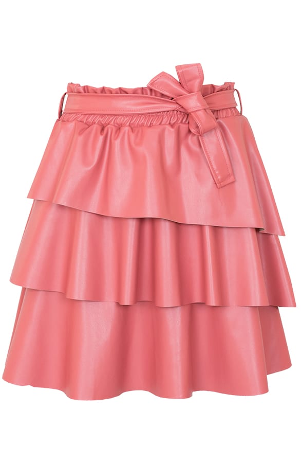 Jolie Leren Ruffle Rok Koraal – shoparchief