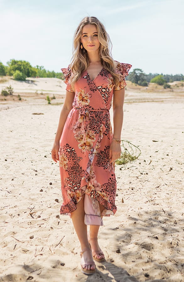 Midi Jurk Bloemenprint Indy Koraal – shoparchief