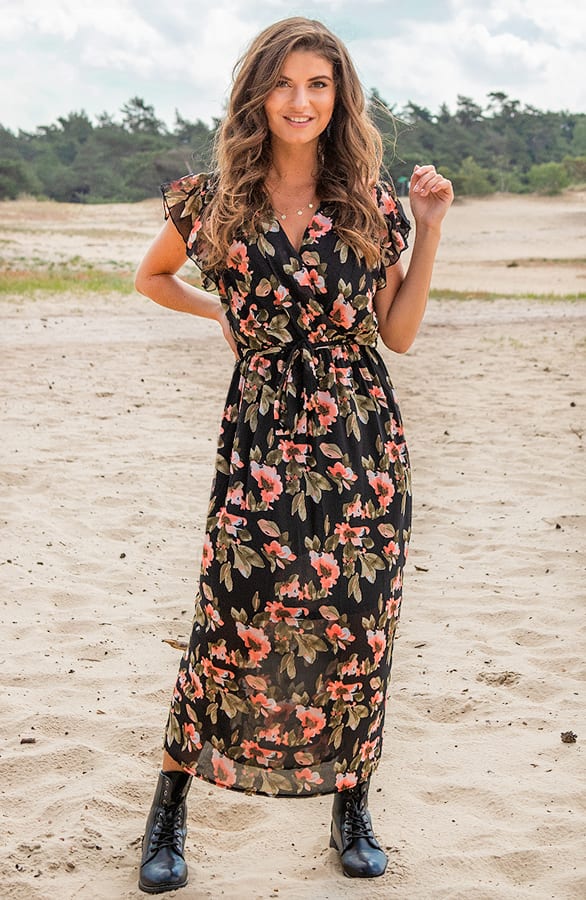 Maxi Jurk Bloemenprint Zwart – shoparchief