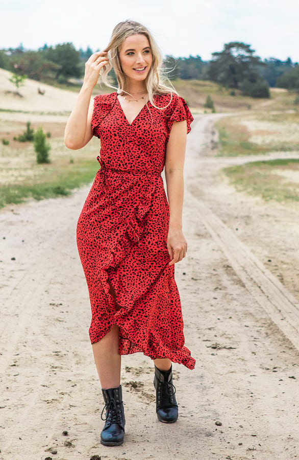 Midi Jurk Cheetah Jenny Rood – shoparchief — foto 2