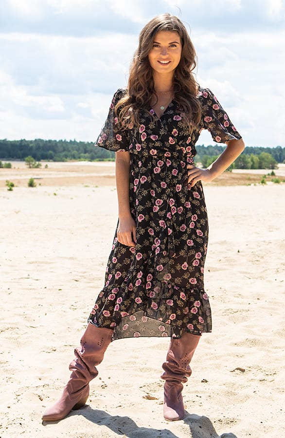 Bloemen Midi Jurk Hannah Zwart – shoparchief