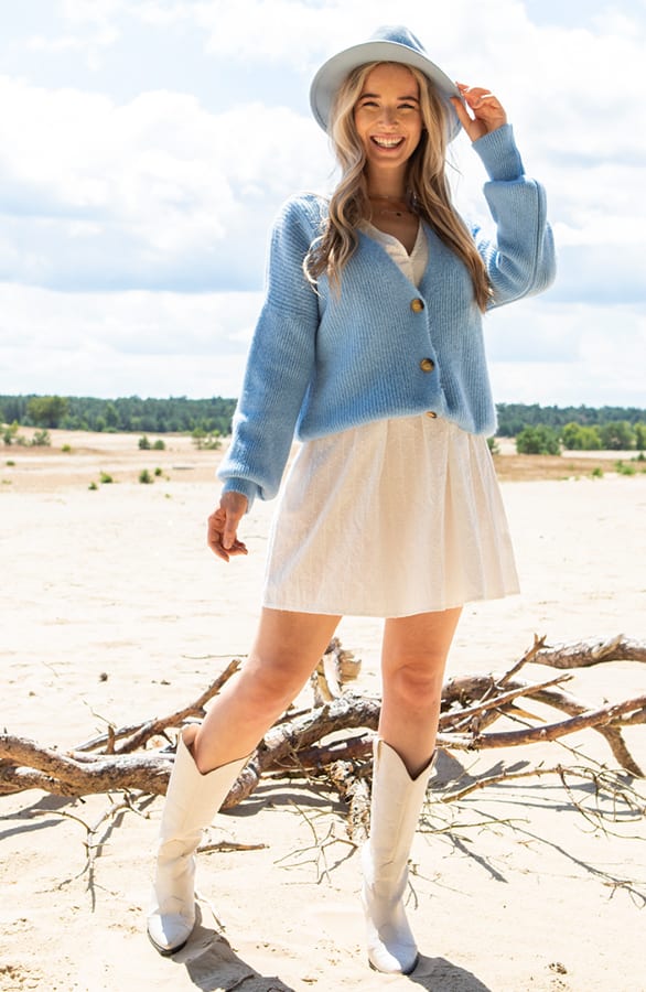Gebreid Knopen Vest Riley Bayblauw – shoparchief