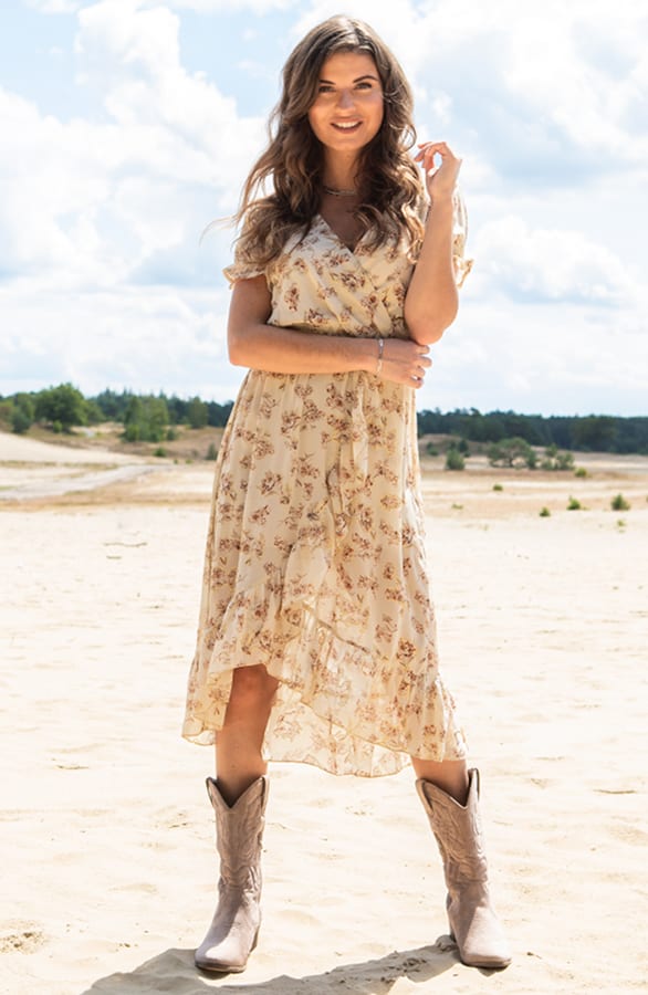 Midi Jurk Bloemen Lola Beige – shoparchief — foto 2