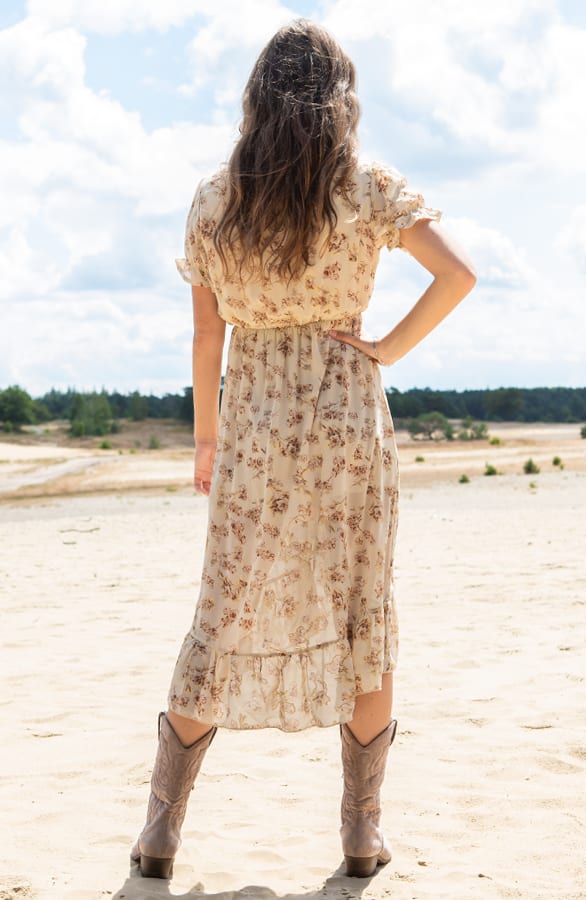 Midi Jurk Bloemen Lola Beige – shoparchief — foto 3