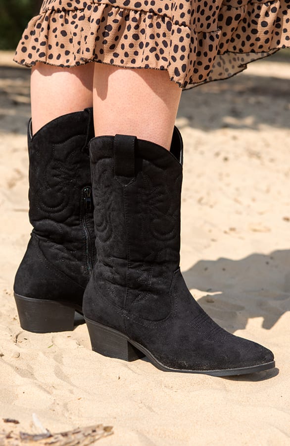 Suede Cowboylaarzen Harper Zwart – shoparchief — foto 2