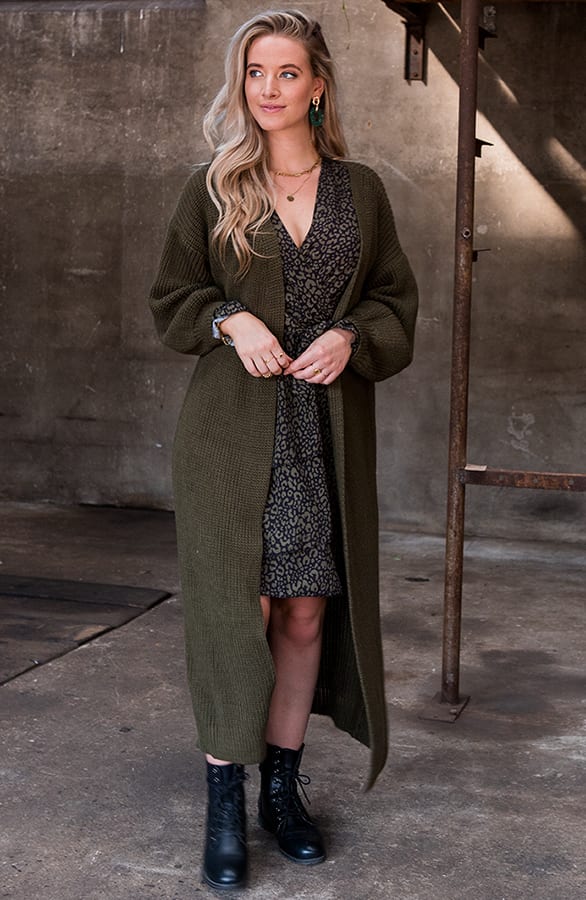 Gebreid Vest Lang Mila Army – shoparchief — foto 4