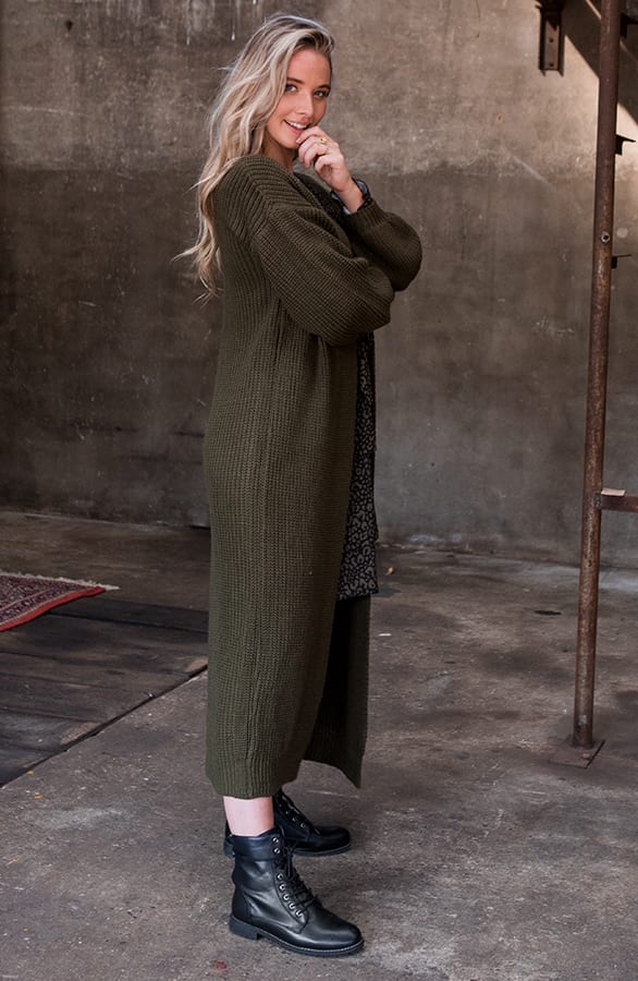 Gebreid Vest Lang Mila Army – shoparchief — foto 5