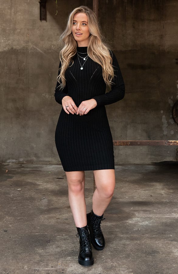Ribstof Stretch Jurk Scarlett Zwart – shoparchief — foto 2