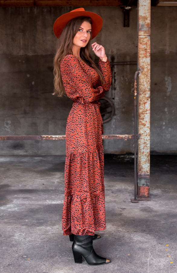 Zijde Cheetah Jurk Lou Terracotta – shoparchief — foto 3