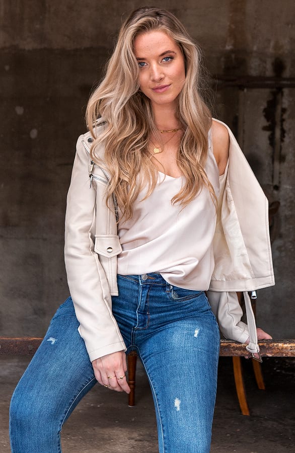 Biker Jacket Leer Kylie Beige – shoparchief — foto 2