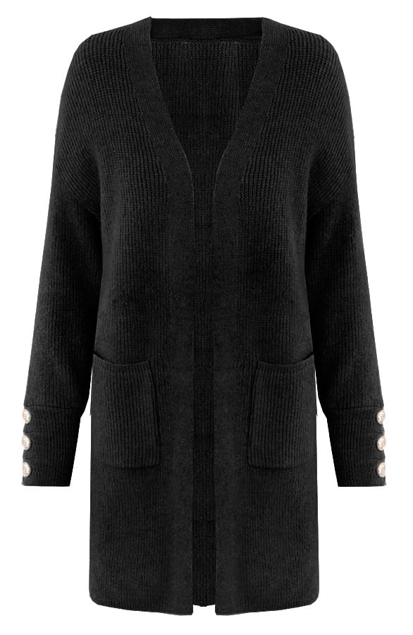 Gebreid Vest Knopen Celeste Zwart – shoparchief