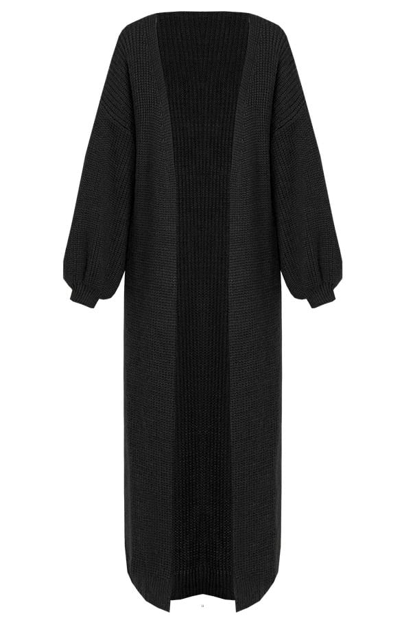 Gebreid Vest Lang Mila Zwart – shoparchief