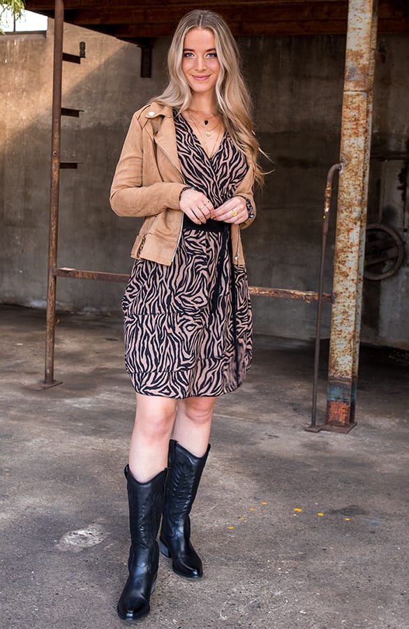 Jurk Met Zebraprint Hazel Zwart Camel – shoparchief — foto 4