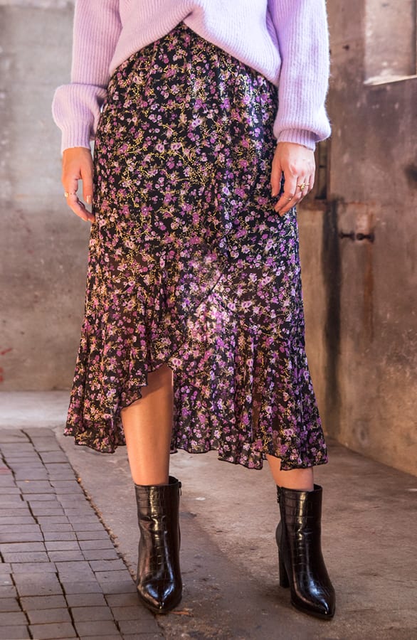 Midi Bloemen Rok Evy Paars – shoparchief — foto 4