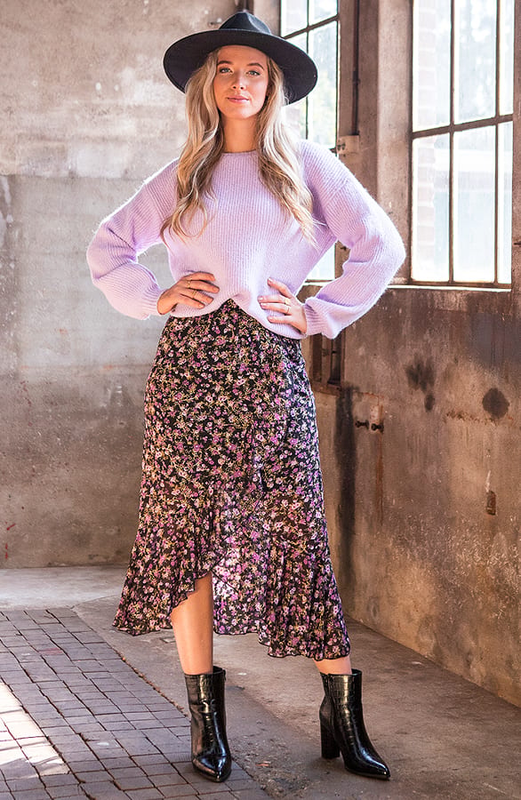 Midi Bloemen Rok Evy Paars – shoparchief — foto 2